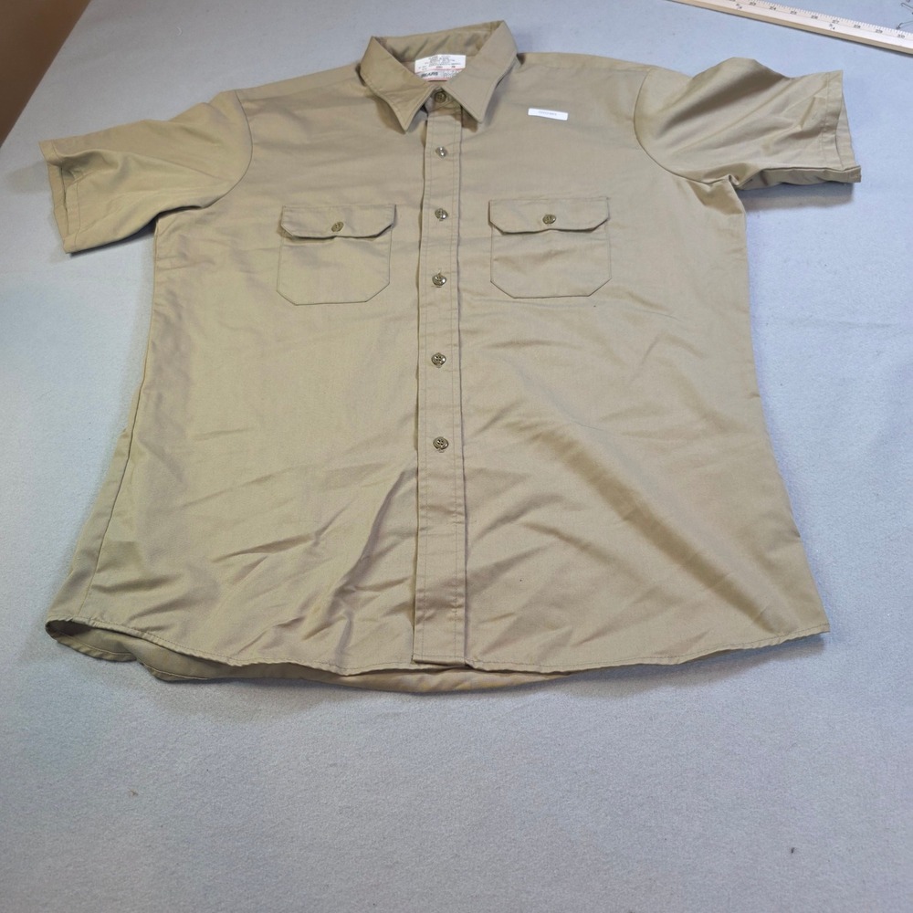 Vintage Sears Work Shirt Mens XL Tan Short Sleeve Perma-Prest Khaki